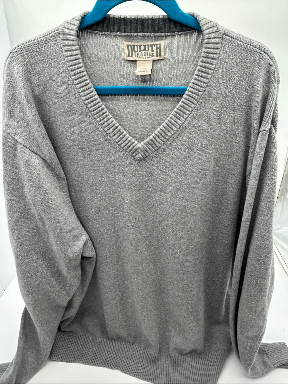 Duluth Trading Co Men's Strongarm Cotton Gray V-Neck Sweater3XL